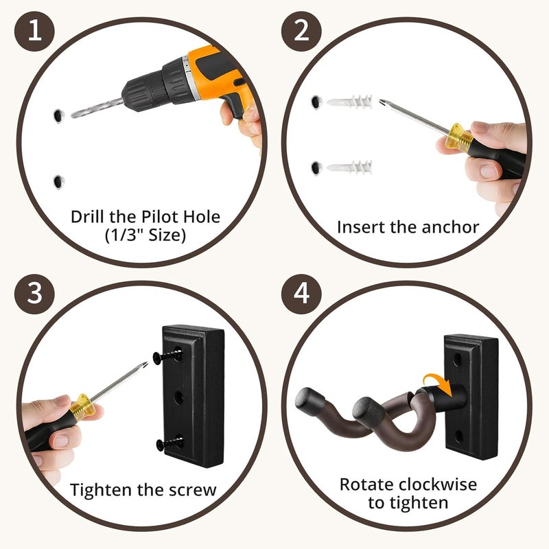 DIDA Guitar Wall Mount, Guitar Hanger, Silicone Pad, U-Shaped Guitar Wall Hanger Mount, Rotatable Guitar Holder Hook Stand Wall for Acoustic, Electric Guitar, Bass (Blackwood 2 Pack) - Image 5